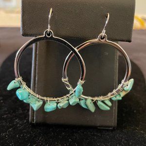 Turquoise beaded wrapped in silver earrings